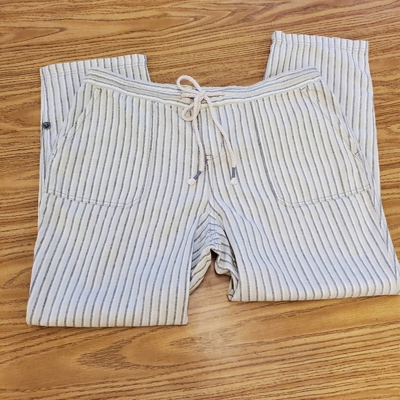 Natural Reflections Ivory Blue Stripe Linen Straight Leg Pants Size L - Picture 4 of 10